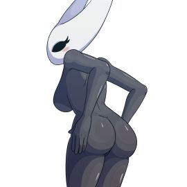 1girls 2025 anthro ass back_view black_body blush breasts bruhmynameisdylan completely_nude female female_only hand_on_ass hand_on_butt hollow_knight hornet_(hollow_knight) no_artist_signature nude nude_female solid_eyes solo solo_female white_background