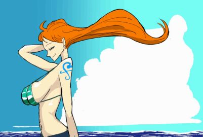 1girls animated arm_tattoo blue_tattoo clothing female female_only middlefing1111 nami_(one_piece) one_piece orange-haired_female orange_hair tattoo
