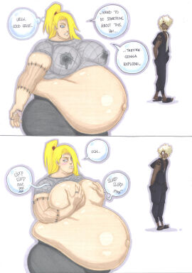 2boys bhm big_belly big_breasts big_chest big_moobs blonde blonde_hair blush blushing blushing_male breastmilk breasts busty busty_male dark-skinned_male dark_skin deidara drinking_milk embarrassed embarrassment engorged_breasts facial_hair fat flirtatious flirty grabbing_own_breast grabbing_own_breasts hand_mouth hands_in_pockets hands_on_breasts holding_breasts holding_moob holding_moobs huge_belly huge_chest lactating lactation lactation_through_clothes lactation_without_expressing leaking_milk male male_lactation male_only male_pregnancy male_with_breasts milk milk_stain moobs mpreg naruto naruto_(series) nipples_visible_through_clothing ponytail popped_navel pregnancy pregnant pregnant_belly pregnant_male prisonsuit-rabbitman slurp slurping staring staring_at_another tongue what
