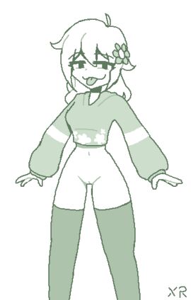 bottomless female floral_foxingdale flower_in_hair imxr24 ms_paint naked_hoodie original_character pussy smug thighhighs tongue tongue_out uncensored vagina