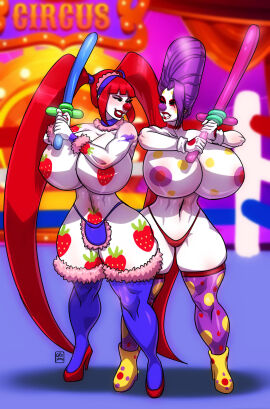 2girls ass big_ass big_breasts big_thighs breasts bubbles_(miycko) bust busty chest clown clown_girl curvaceous curvy curvy_figure digital_media_(artwork) erza_scarlet erzy_(erza) fairy_tail female gabocaricaturas hips hourglass_figure huge_ass huge_breasts huge_thighs large_ass large_breasts large_thighs light-skinned_female light_skin mature mature_female original slim_waist thick thick_hips thick_legs thick_thighs thighs voluptuous waist white-skinned_female white_body white_skin wide_hips wide_thighs
