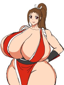 1girls big_breasts breasts brown_eyes brown_hair clothed curvy_body curvy_female fatal_fury female female_only giant_breasts gloves hands_behind_back hips huge_breasts japanese japanese_clothes king_of_fighters light-skinned_female light_skin long_hair looking_at_viewer mai_shiranui momiji_(artist) smile snk solo tied_hair wide_hips