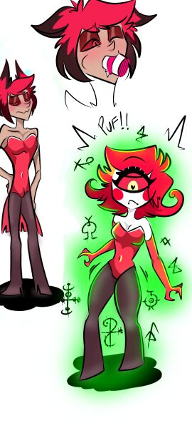 alastor_(hazbin_hotel) blowjob bunny_girl esquizitoleo female hazbin_hotel niffty vivienne_medrano