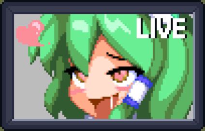 accurate_art_style ahe_gao ahegao_face female floating_heart green_hair half-closed_eyes heart heart-shaped_pupils light-skinned_female long_hair m.u.g.e.n no_genitals_shown open_mouth pixel_(artwork) pixel_art sanae_kochiya suggestive tongue_out touhou