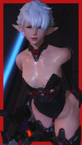 1girls 3d alisaie_leveilleur breasts female final_fantasy final_fantasy_xiv from_above iriserretxiv leotard light-skinned_female light_skin long_ears nipple_slip pinup pointy_ears small_breasts solo_female thick_thighs thighs visible_nipples waist white_hair