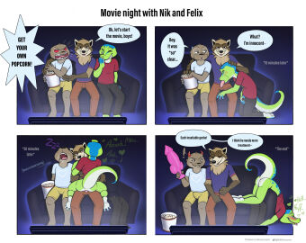 absurd_res after_anal after_sex anal anal_sex angry animal_dildo animal_sex_toy anthro anus ass ass_up barefoot big_dildo blush bodily_fluids bottomless bottomless_anthro bottomless_male bottomwear bulge canine_dildo casual casual_fellatio clothed clothing comic cum cum_in_ass cum_inside cum_on_ass cum_on_butt death_by_snu_snu dialogue digital_drawing_(artwork) digital_media_(artwork) dildo dripping drooling eating english_text erection feet felix_(nik159) fellatio fingers food from_front_position fur furniture gay gay_male gecko genital_fluids genitals group hand_on_head hi_res holding_dildo holding_object holding_sex_toy humor jomagaher knot knotted_dildo lizard looking_pleasured male male/male male_penetrated male_penetrating male_penetrating_male mammal mustelid nik_(nik159) nikraccoom open_mouth oral oral_penetration otter pants penetration penile penis popcorn procyonid raccoon reptile saliva saliva_drip scalie sex sex_toy shirt shorts sitting sleeping smile sofa soles speech_bubble spread_legs spreading tail teeth text toes tongue tongue_out topwear trio unbuttoned_pants watching_tv yaoi