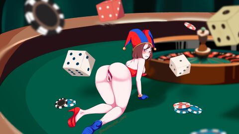 bunny_costume bunnysuit casino circus clown clown_girl female glitch_productions mooncake_uwu pomni pomni_(the_amazing_digital_circus) tadc the_amazing_digital_circus