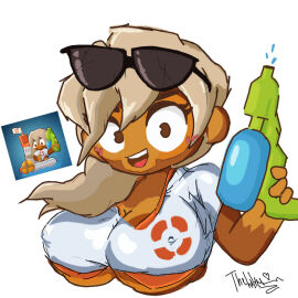 1girls admiral_brickell anthro artist_signature big_breasts bloons_tower_defense blush breasts female female_only haplorhine happy large_breasts lifeguard looking_at_viewer monkey monkey_girl nipples_visible_through_clothing open_mouth primate smile sunglasses sunglasses_on_head t-shirt teeth thelolice watergun white_hair