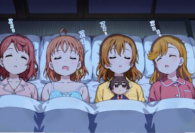 ai_generated aijou_rentarou best_friends crossover female kimi_no_koto_ga_dai_dai_dai_dai_daisuki_na_100-nin_no_kanojo kousaka_honoka love_live! multiple_females multiple_girls not_porn plushie random_neko shibuya_kanon takami_chika uehara_ayumu wholesome