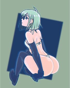 ass big_ass bikini female glasses green_hair kurith kuritto piercing tight_clothing