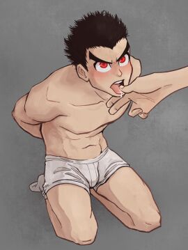 danganronpa danganronpa:_trigger_happy_havoc danganronpa_1 drfav fingers_in_mouth hands_tied kiyotaka_ishimaru male male_focus male_only solo_focus