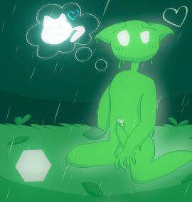 1other ambiguous_gender blush cat_ears cats_are_liquid color droplets erection felid genderless glowing grass green_background green_body green_cat_(cats_are_liquid) green_penis heart horny humanoid humanoid_genitalia humanoid_penis last_quarter_studios leaves liquid lumi_(cats_are_liquid) male male_only mouthless nature nature_background no_pupils non-human penis precum precum_on_penis rain sitting stylized the_liquid_(artist) think_bubble thinking thinking_about_another toony uncensored video_games white_eyes