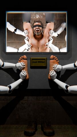 1boy 3d 3d_(artwork) 3d_artwork beard blindfold blindfolded_male chest_hair comission elmamoru hairy_chest joel_miller laughing male male_only moustache nipple_play no_visible_genitalia pinching_nipples robot_arm robot_arms shoes shoes_removed tagme the_last_of_us tickle tickle_fetish tickle_machine tickle_torture tickling tickling_armpits tickling_feet