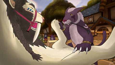 absurd_res anal anal_sex animal_genitalia animal_penis ball_gag blizzard_entertainment bovid bovine detailed_background duo_focus elisanna eye_contact felid feline feline_genitalia feline_penis felis female female_penetrating female_penetrating_male feral feral_on_feral feral_penetrated feral_penetrating feral_penetrating_feral from_front_position gag genitals group hi_res kiro looking_at_another lying male male/female male_penetrated mammal missionary_position night_elf_(feral) object_in_ass on_back pantherine pegging penetration penis public public_sex sex sex_toy sex_toy_in_ass sex_toy_insertion sex_toy_penetration strap-on strapon tauren tauren_(feral) tellico toying_partner warcraft