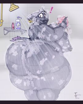 1girls anthro areolae ass bathing bathroom bbw big_ass big_breasts breasts bubble_butt busty chubby chubby_female ear_piercing earrings fat_ass female female_only furry furry_only gluteal_fold huge_ass huge_breasts large_ass large_breasts laurie_(turismoturbo) looking_at_viewer looking_back massive_ass nipple_piercing nipples nude nude_female original piercing png rhinoceros shower showering soap soap_bubbles solo steam thick_ass thick_thighs thunder_thighs turismoturbo washing water wide_hips