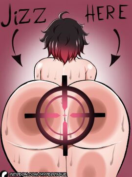 1girls ass ass_focus big_ass bubble_ass bubble_butt fat_ass female female_only huge_ass hyperrxgue large_ass massive_ass nude nude_female rear_view ruby_rose rwby solo sweat sweaty_ass sweaty_body target text thick_ass thick_thighs wide_hips