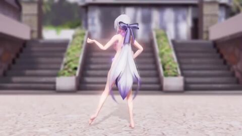 1girls animated athletic athletic_female breasts dancing fanloid female female_only hair_ribbon huge_breasts large_breasts micro_bikini mmd solo solo_female tagme thong video vocaloid white_hair yowane_haku