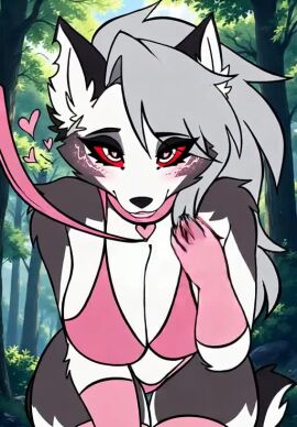 ai_generated animated anthro female hellhound helluva_boss loona_(helluva_boss) pet_play tagme video wolf