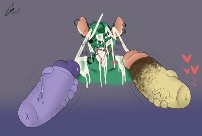 alpaca anthro big_ears black_nose blue_eyes bodily_fluids bukkake bust_portrait camelid candy_(voidbeerfloat) canid canine cum cum_in_hair cum_in_mouth cum_inside cum_on_cheek cum_on_chest cum_on_face cumshot curled_hair dottie_e._gouda ear_piercing ear_ring ejaculation excessive_cum excessive_genital_fluids femboy fur futanari genital_fluids genitals green_body green_fur green_hair group hair hair_over_eye hand_on_penis heart_symbol hi_res intersex intersex/male johnny_b._gouda kiss_mark makeup male mammal masturbation motion_lines murid murine open_mouth penis piercing portrait purple_body rainbow_party rat ring_piercing rodent running_makeup text trio vein veiny_penis voidbeerfloat yellow_body