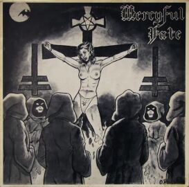 1girls album_cover black_and_white black_metal crucifixion female mercyful_fate monochrome nipples ritual ritual_sacrifice sacrifice satanic