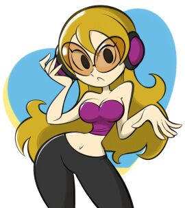 1girls 2019 bare_shoulders blonde_hair breasts cleavage female female_focus female_only glasses headphones hourglass_figure long_hair mc_adore medium_breasts midriff midriff_baring_shirt navel rhythm_heaven round_breasts round_glasses shenaniganza shenanimation solo solo_female solo_focus very_long_hair yoga_pants