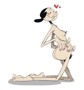 1girls ass big_ass big_butt black_hair breasts feet female female_focus female_only heart_symbol jodero king_features_syndicate long_feet long_nose looking_at_viewer naked naked_female nude nude_female olive_oyl on_knees perky_breasts perky_nipples popeye_(series) posing_for_the_viewer pubic_hair shadow skinny skinny_female skinny_legs small_breasts solo toony white_skin