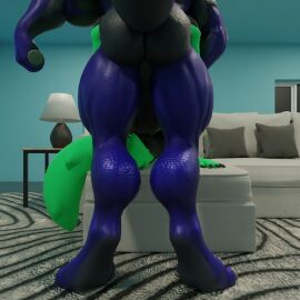 anthro anus ass backsack balls ballsack big_ass big_butt black_penis blue_body bottle container dergdrister dragon drister_(dergdrister) duo furniture genitals green_body holding_object lying lying_on_sofa machine male male/male muscular mythological_creature mythological_scalie mythology nude on_back on_sofa penis protogen puffy_anus rear_view scalie sofa