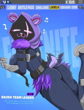 1girls 2023 2023s 2d 2d_(artwork) 2d_artwork absurd_res absurdres anthro ass bear bear_ears belt big_ass big_breasts breasts bubble_ass bubble_butt digital_media_(artwork) english_text epic_games female female_focus female_only fortnite fortnite:_battle_royale fur furry furry_female gloves glowing_eyes half-closed_eyes hi_res huge_ass huge_butt leg_up looking_at_viewer mammal metal_gloves musical_note partially_clothed purple_eyes purple_fur raven_team_leader raven_team_leader_(fortnite) rear_view scar scar_across_eye scar_on_face simple_background smile solo solo_female solo_focus tail tail_motion thick_thighs thighs wide_hips zebra10045
