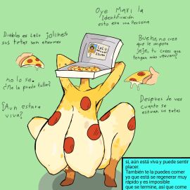 1girls 2boys arms_behind_head big_ass big_breasts big_butt breasts conversation crouching crouching_female eating female food food_creature food_humanoid food_on_body head_transformation huge_breasts id id_card information_sheet lalu_starlight latam_virtual_youtuber male no_sex on_tiptoe pizza pizza_body pizza_box pizza_person rabbit_girl saggy_breasts still_alive thick tiptoes transform transformation transformation_(object) transformation_in_object virtual_youtuber vtuber what