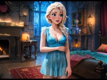 1boy ai_generated bedroom blonde_female blonde_hair blue_dress blue_eyes braid braided_hair braided_ponytail castle cheating cum_in_pussy elsa_(frozen) female fireplace frozen_(film) frozen_2 hourglass_figure kissing kristoff_(frozen) naked ntr passionate passionate_kiss passionate_sex sparkynsfw spoon_position spooning tagme vaginal_penetration video