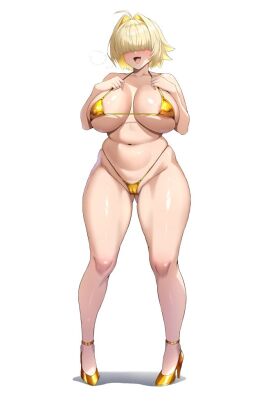 1girls 2024 2d 2d_(artwork) bangs bangs_over_eyes bare_arms bare_belly bare_shoulders bare_stomach bare_thighs belly belly_button big_breasts bikini blonde-haired_female blonde_female blonde_hair breasts cameltoe color colored elegg_(nikke) fanart female full_color g-string goddess_of_victory:_nikke gold_bikini hair heels high_heels huge_breasts large_breasts light-skinned_female light_skin micro_bikini naughty_face pussy ranhatu seductive shift_up stomach thick_thighs thighs video_game video_game_character video_games voluptuous voluptuous_female