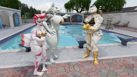 big_breasts bikini breasts cleavage female fletcher_kane fortnite furry huge_breasts kimiko_(fortnite) male meowdas notsafeforgek rule_63 tagme thick_thighs wide_hips