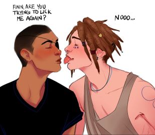 2boys about_to_kiss artist_request beard black_hair black_shirt braid braided_hair braids brown_hair dark-skinned_male dark_hair dark_skin finn_mcnamara gay gay_male life_is_strange life_is_strange_2 male male_only muscular muscular_male no_sex not_porn piercing piercings sean_diaz sfw silly silly_face t-shirt tan_body tan_skin tank_top tattoo tattoos tounge_out wholesome