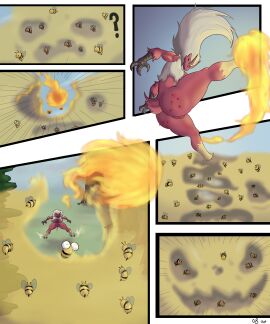 absurd_res angry anthro arthropod ass beak bee bee_sting big_ass big_breasts big_butt blaziken blush bodily_fluids breasts burning comic digital_media_(artwork) elemental_manipulation feathers female feral fire fire_manipulation flaming_kick generation_3_pokemon genitals grass group hi_res hymenopteran insects nintendo nipples nude othoxon pain plant pokemon pokemon_(species) pussy question_mark red_body red_feathers semi-anthro solo_focus swarm tail tail_feathers tears tree
