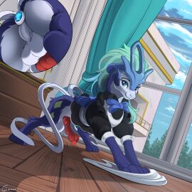 absurd_res animal_genitalia animal_penis buttplug canine_genitalia canine_penis cleaning close-up clothing conrie erection feral french_maid_outfit generation_2_pokemon genitals hi_res inside knot legendary_pokemon maid_uniform nintendo penis plug_(sex_toy) pokemon pokemon_(species) rag sex_toy suicune uniform window