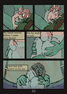 absurd_res arm_hair ass ass_grab bath bathing beard black_eyes body_hair brown_hair butt_grab chest_hair comic deety duo ear_piercing english_text erection facial_hair facial_markings facial_scar foreskin freckles fur gay genitals green_body green_skin hair hairy hand_on_ass hand_on_butt hand_on_pecs hand_on_penis handjob head_markings hi_res holding_penis horn humanoid humanoid_pointy_ears inside leg_hair light-skinned_male light_skin long_hair male male/male male_only markings muscular muscular_humanoid muscular_male on_lap orc orc_male penile penis piercing pink_body pink_fur pink_hair satyr scar sex size_difference tail text tusks uncircumcised