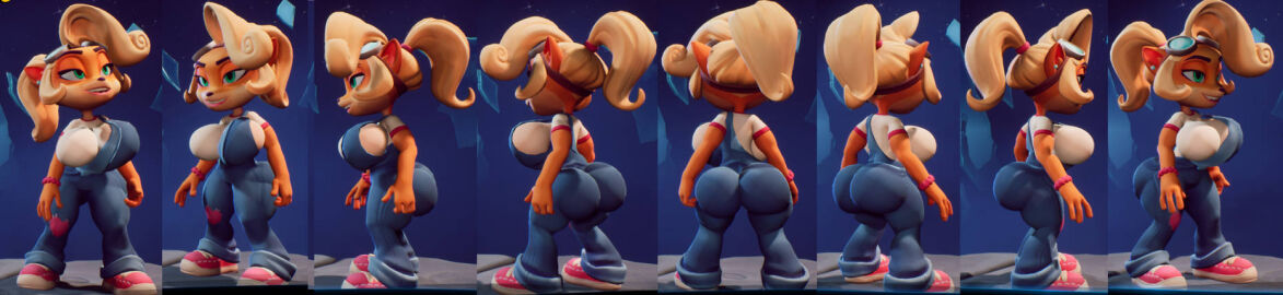 3d 3d_model accurate_art_style activision anthro ass barely_contained bbw bedroom_eyes big_breasts breasts coco_bandicoot coldsteelj crash_(series) crash_bandicoot_4:_it's_about_time female fully_clothed furry marsupial microsoft mod overalls screencap thick_ass thick_thighs