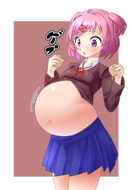 belly_bulge belly_expansion big_belly bloated bloated_belly bloated_stomach doki_doki_literature_club fat female kaiga_beast1123 natsuki_(doki_doki_literature_club) stuffed_belly