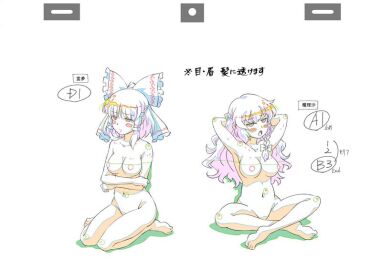 2girls areola areola_outline breasts crossed_arms female hands_behind_head large_breasts manpuku_jinja marisa_kirisame nude official_art reimu_hakurei sketch tagme the_memories_of_phantasm touhou