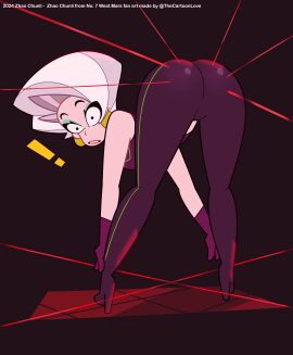 ass big_ass big_butt clothed clothing female fitness gasp grey_hair high_heels mature_female no._7_west_mars_street open_eyes simple_background suit the_cartoon_love thick_ass white_hair zhao_chunli_(no._7_west_mars)