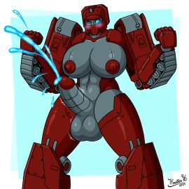 autobot blue_cum blue_eyes blush cum ejaculation female futanari hands-free handsfree_ejaculation hasbro intersex robot robot_girl rule_63 tagme tfmaster96 transformers warpath_(transformers) wink