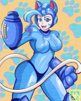 1girls arm_cannon armor blue_bodysuit blue_hair bodysuit capcom cat_ears cat_tail claws cosplay crossover crossover_cosplay darkstalkers felicia_(darkstalkers) female female_only long-haired_female long_hair mega_felicia mega_man mega_man_(classic) mega_man_(cosplay) mega_man_(series) not_porn one_eye_closed sfw solo solo_female solo_focus tagme vampire_(game) venehana wrong_eye_color