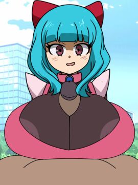 1girls animated animated_gif anime anime_girl beat_banger big_breasts big_penis boku_no_hero_academia breasts character_in_background collar cyan_hair female gif hero male my_hero_academia nipples_visible_through_clothing no_name paizuri paizuri_under_clothes penis superhero template titjob toriel_beat_banger waifu