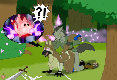 2024 ?! accessory all_fours ambiguous_penetration anthro aphrodisiac aphrodisiac_couple arm_armor belgian_tervuren big_breasts bottomless breasts canid canine canis chest_tuft chest_wraps clenched_teeth clothed clothing clothing_aside cutaway daniel_(damnedfox) disembodied_penis domestic_dog dual_persona duo fellatio female flower footwear_without_bottomwear forest from_behind_position furgonomics generation_3_pokemon genitals glowing glowing_eyes hand_on_head hi_res internal ky_(malamute) leg_armor leona_the_brave_(-ky-) leona_the_depraved_(-ky-) male male/female mammal mightyena nintendo nipples open_mouth open_smile oral oral_penetration panties panties_aside partially_clothed penetration penile penis plant pokemon pokemon_(species) possession resisting ribbons sex shirt shrub simple_background smile soul_sex spirit spitroast struggling tail tail_accessory tail_pull tail_ribbon teeth topwear translucent translucent_penis tree tuft tunic underwear underwear_aside wisps wraps wristband