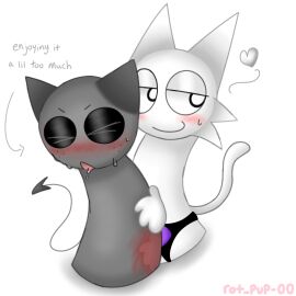 animal_tail blush blush_lines cat_ears demon demon_tail dick_in_ass drool drooling floating_hands freckles fur furry gray_(sprunki) grey_fur hand_mark horns incredibox_mod male panting penetration penis pleasure_face sex_toy smirking spank_marks spanking sprunki strap-on strapon sweat sweatdrop sweating thrusting wenda_(sprunki) white_fur white_tail