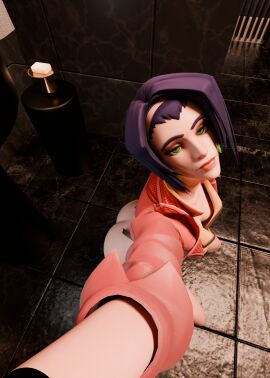 1girls 3d ashe_(overwatch) ass ass_focus blender brightburn3d cowboy_bebop faye_valentine_(cosplay) faye_valentine_ashe female half_naked looking_at_viewer overwatch overwatch_2 phone_view semi_nude snapchat solo tagme