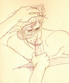 2boys adult_only artist_request battle_tendency blowjob digital_art gay grabbing_hair human_artist jojo's_bizarre_adventure male male_focus male_only muscular muscular_male no_ai penis rudolph_von_stroheim sucking_penis