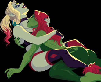 ass barefoot batman_(series) bleached_skin blonde_hair blue_eyes booty_shorts bustier canon_couple choker closed_eyes clothing cutout dc dc_comics diamond dyed_hair eyelashes female female_focus fingerless_gloves fingernails grabbing_from_behind green_skin harleen_quinzel harley_quinn harley_quinn_(2019) harley_quinn_(series) horny horny_female hugging hugging_partner kiss_on_neck leaf_clothing leaning_back leaning_forward lesbian_couple lesbian_kiss lips looking_down makeup making_out neck_kiss pamela_isley poison_ivy pom_poms red_hair smiling smooching twintails yoshi_yoshitani yuri