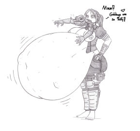 1boy 1girls barefoot belly belly_bulge big_belly big_belly_bulge big_breasts breasts danixdrak exposed_breasts female female_pred goblin goblin_male goblin_prey height_difference huge_belly human human_pred larger_female larger_pred light-skinned_female light_skin male male_prey mass_vore monster monster_prey multiple_prey oral_vore original original_character ponytail size_difference smaller_male smaller_prey soft_vore unwilling_prey vore vore_belly willing_pred