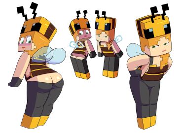 alex_(minecraft) ass bee_(minecraft) cosplay cube_head cubic_body female ginger impstripe looking_at_own_butt microsoft minecraft mojang